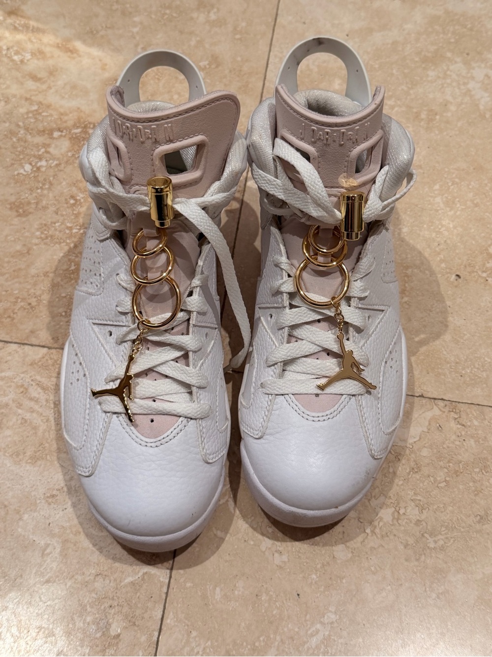 Women's Air Jordan 6 Retro 'Gold Hoops' sneakers Pink and White Size 7